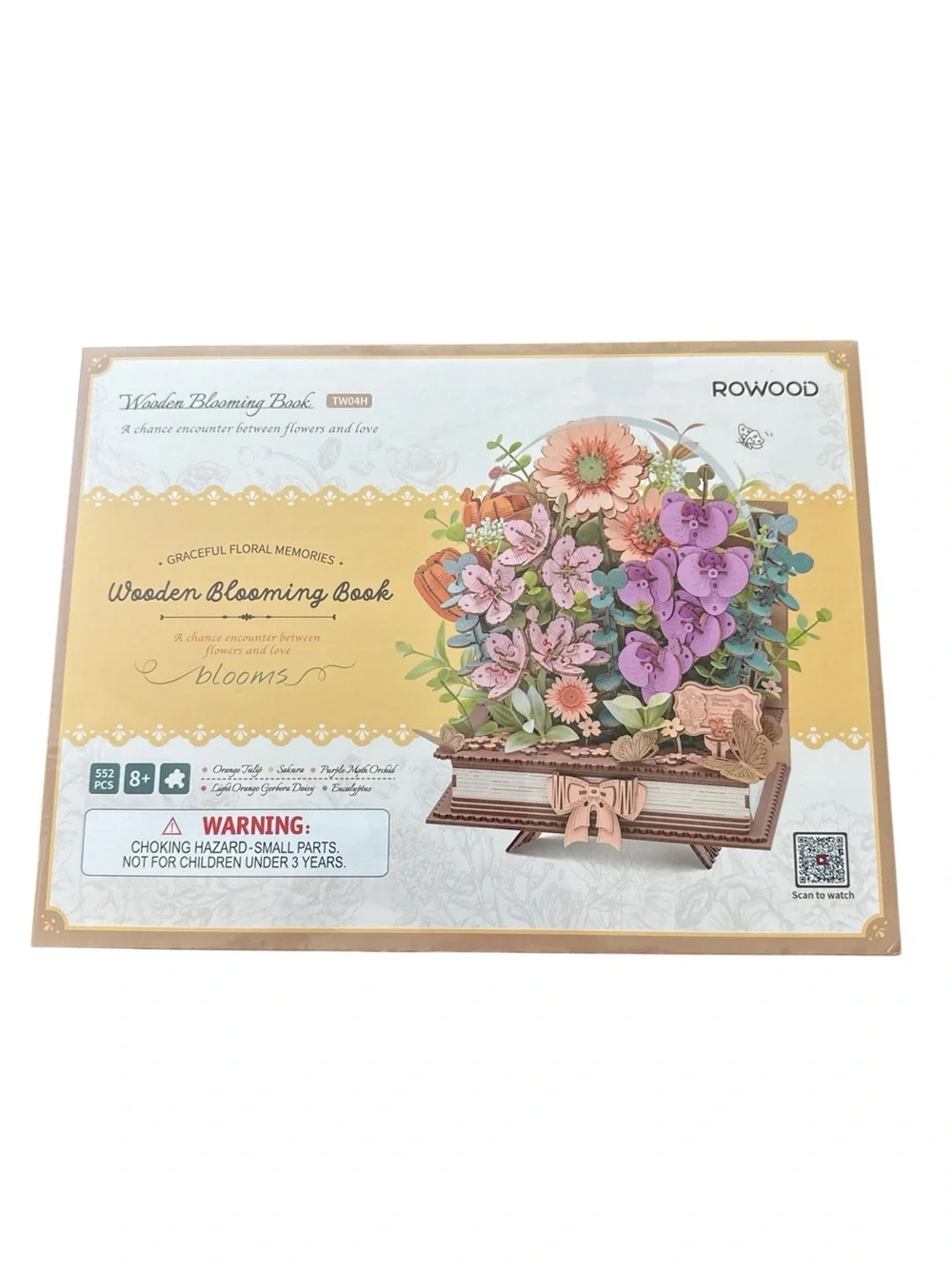 Rowood Wooden Blooming Book DIY Flower Bouquet 3D 552 Piece Puzzle TW04H New